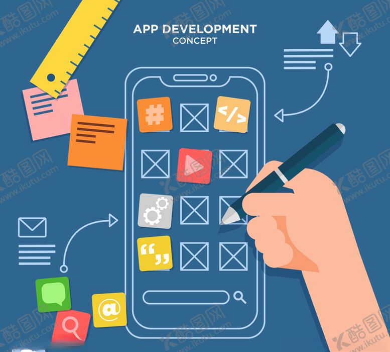 编号：82522109291655236499【酷图网】源文件下载-创意手机应用程序设计插画矢量图