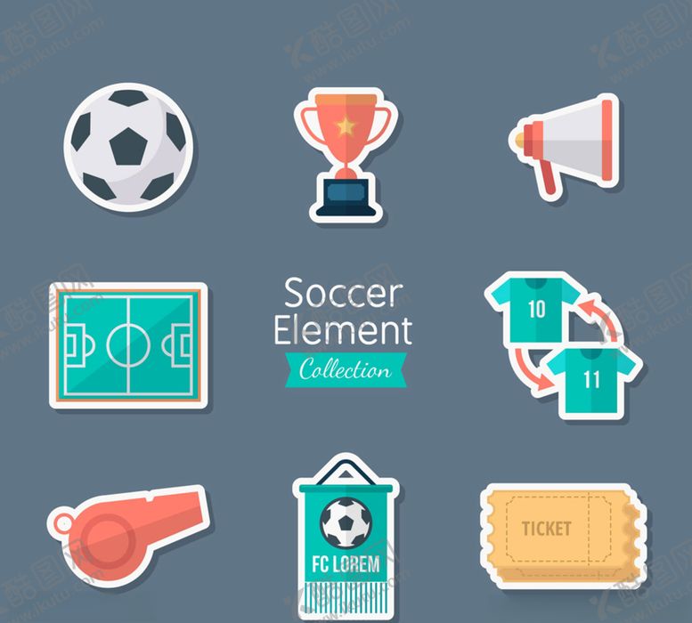 编号：12530609202229519094【酷图网】源文件下载-创意足球元素贴纸矢量素材