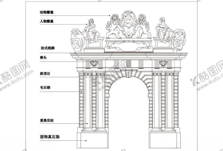 编号：72224410172128522690【酷图网】源文件下载-外国常用的豪华大门矢量线稿
