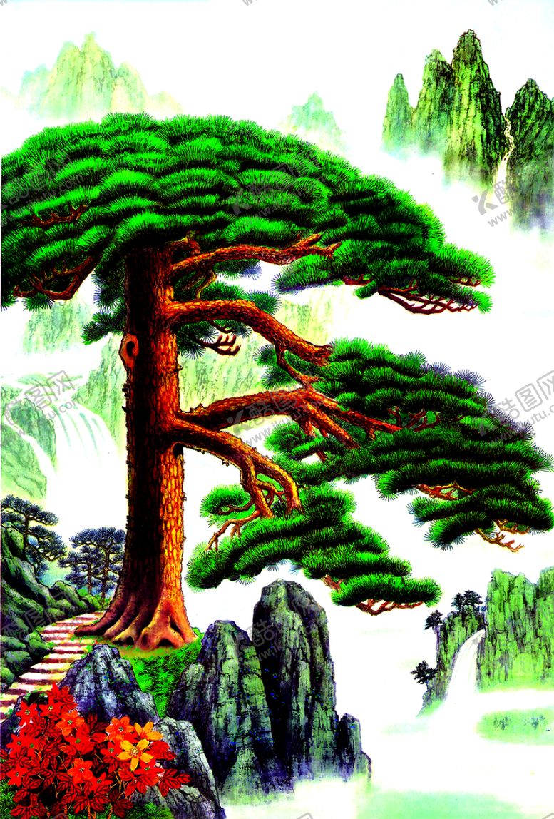 编号：76409509141904132801【酷图网】源文件下载-迎客松国画山水画