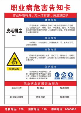 职业病危害告知卡 皮毛粉尘