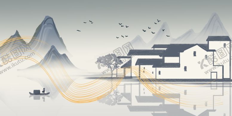 编号：18336005150649009923【酷图网】源文件下载-徽式建筑山水画