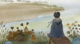 秋季菊花人物复古背景海报素材