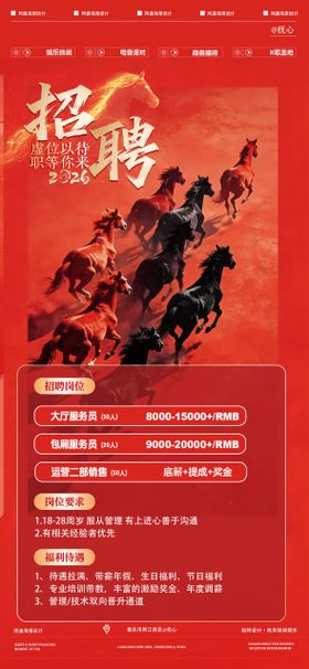 酒吧招聘红金海报
