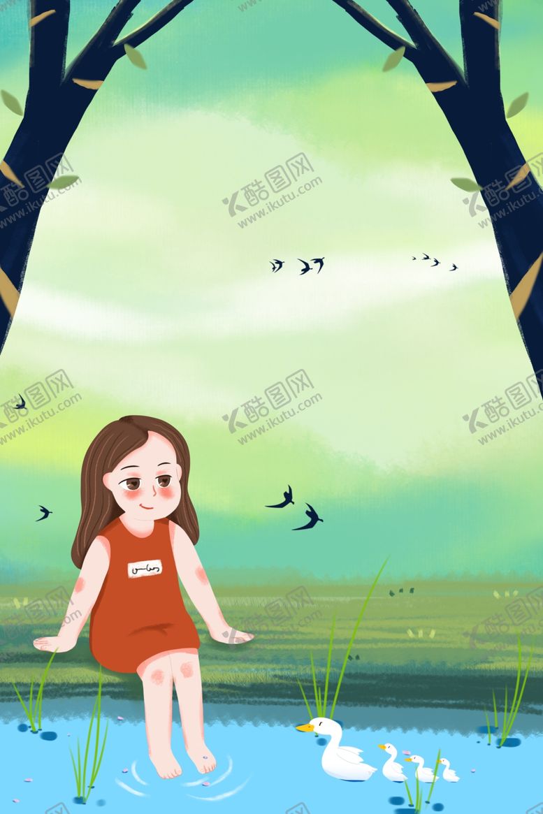 编号：64608509160923233136【酷图网】源文件下载-卡通树林池塘背景