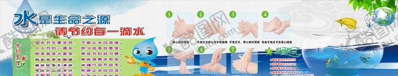 编号：28723606250612327656【酷图网】源文件下载-节约用水 七步洗手法展板