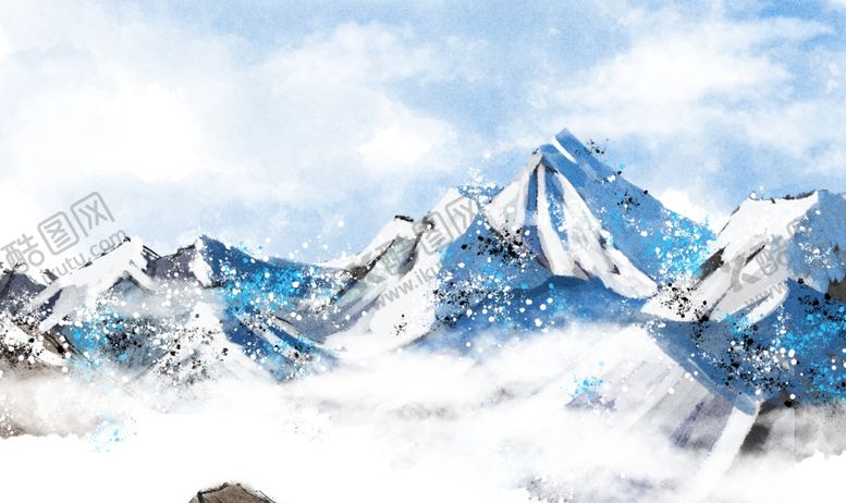 编号：73929005180911452196【酷图网】源文件下载-雪山山峰国风插画卡通背景素材