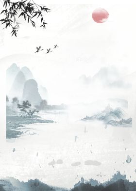 山水画墨轻奢挂客厅壁墨背景