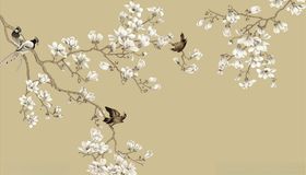 正方形背景墙小鸟
