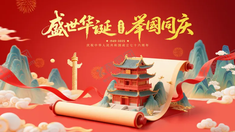 编号：49825009081652096768【酷图网】源文件下载-中秋国庆横屏海报