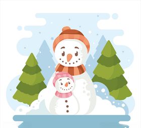 雪地中的雪人矢量素材