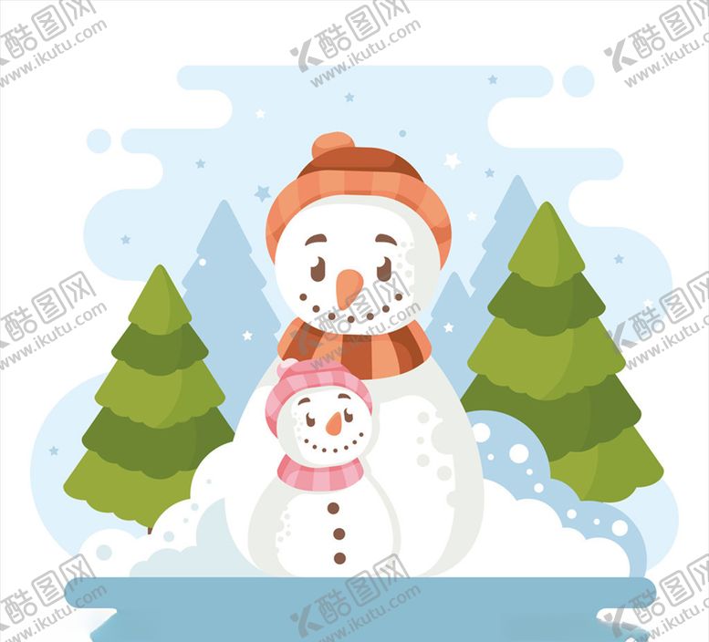 编号：72655709281704097553【酷图网】源文件下载-雪地中的雪人矢量素材