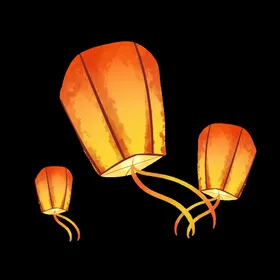 孔明灯手绘花朵中秋素材卡通中秋海报