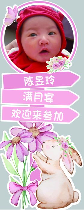 手绘兔子生日牌