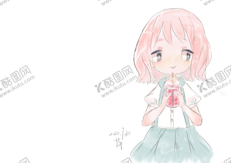 编号：89597409262058072538【酷图网】源文件下载-卡通手绘喝饮料的女孩
