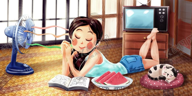 编号：86778907011723099430【酷图网】源文件下载-夏季少女人物清新插画卡通素材