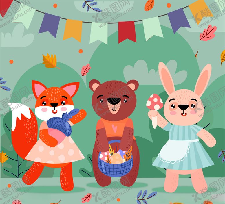 编号：65214609190259502742【酷图网】源文件下载-可爱秋季森林动物