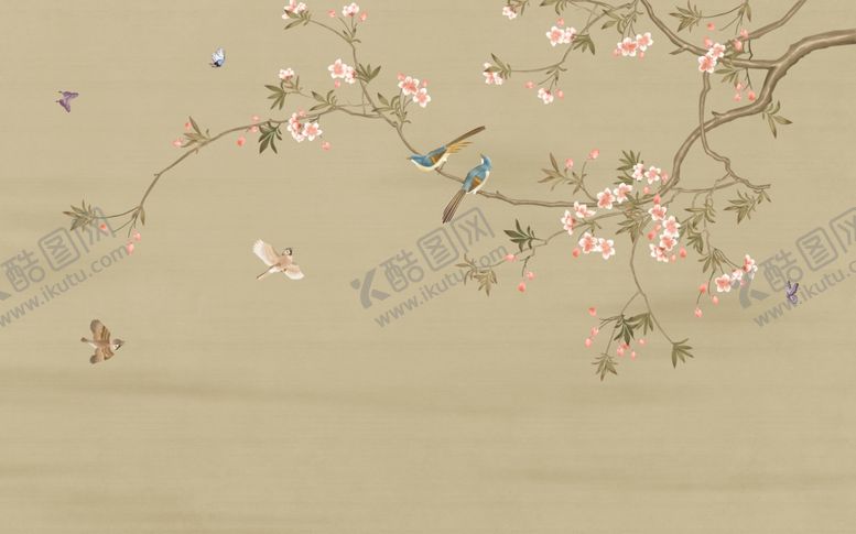 编号：49885110180838474247【酷图网】源文件下载-花鸟画梅花背景墙