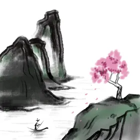 水墨山水素材图片国画背景东方海报复古
