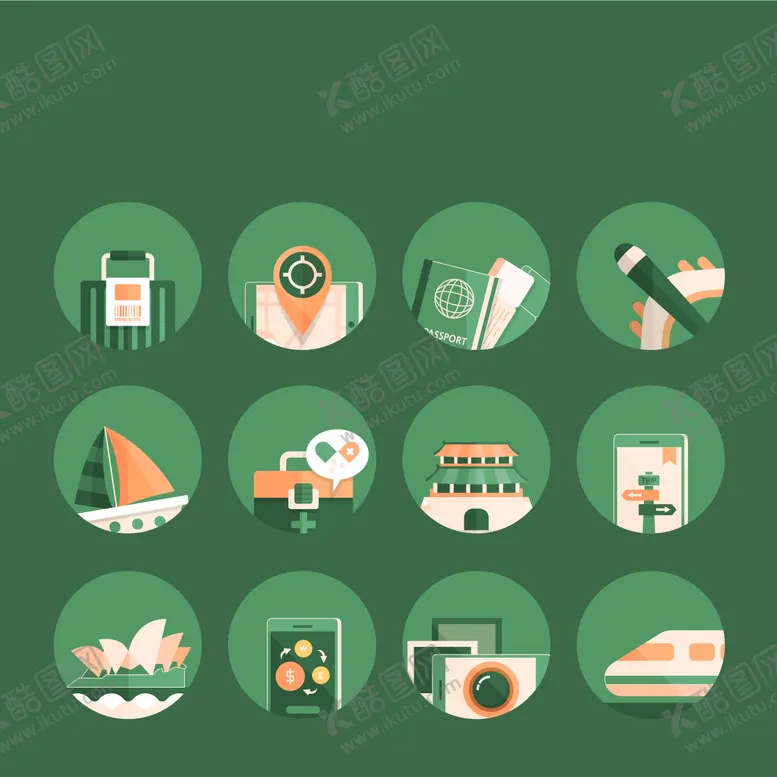 编号：99388204281914194390【酷图网】源文件下载-出行度假地标建筑手机导航UI图标