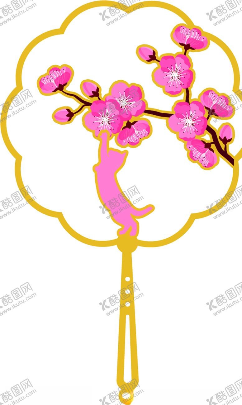 编号：68901606280948271018【酷图网】源文件下载-猫咪梅花团扇书签