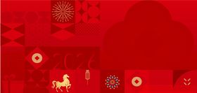 新年马年红色扁平装饰背景
