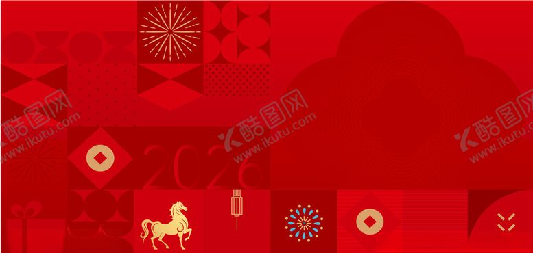 编号：77439011211825568263【酷图网】源文件下载-新年马年红色扁平装饰背景