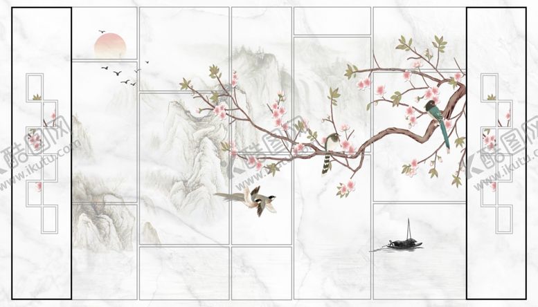 编号：62596104131212333351【酷图网】源文件下载-新中式几何圆格栅背景