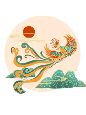 凤凰鱼国潮手绘中国风山水中国风背景