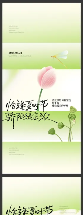 夏至节气蜻蜓荷花荷叶简约高级微单