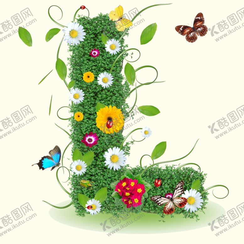 编号：21261509181047077509【酷图网】源文件下载-植物花朵字母设计L