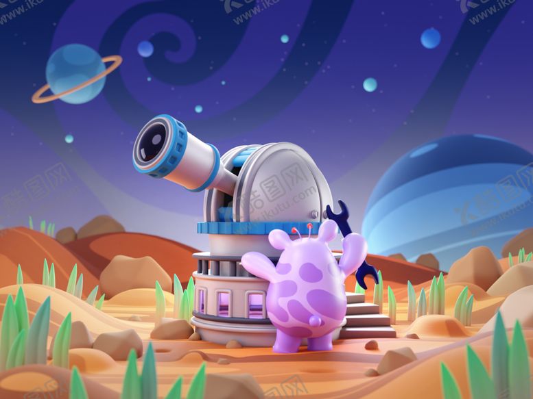 编号：40807711012236022439【酷图网】源文件下载-紫色外星生物的天文观测