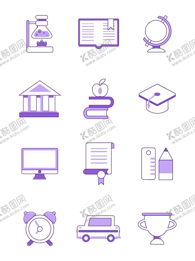 编号：54068109221515516970【酷图网】源文件下载-紫色校园元素图标矢量图