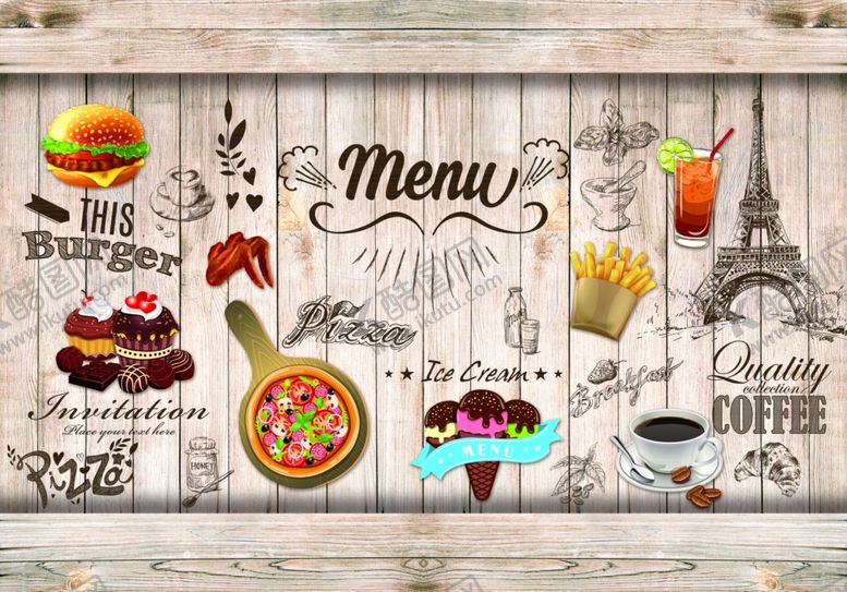 编号：28718209220758418402【酷图网】源文件下载-工装美食背景墙