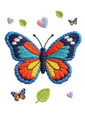 彩色蝴蝶刺绣图案设计