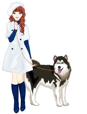 美女和哈士奇手绘