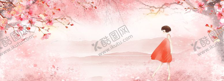 编号：57960209141329005846【酷图网】源文件下载-手绘桃花插画海报图片花瓣浪漫