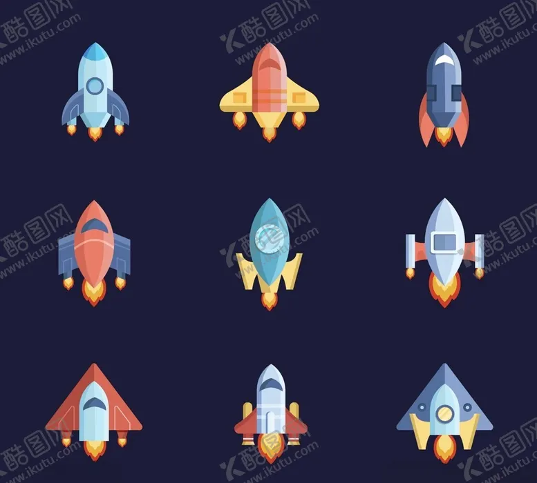 编号：53388304010951262875【酷图网】源文件下载-多彩火箭图标集合