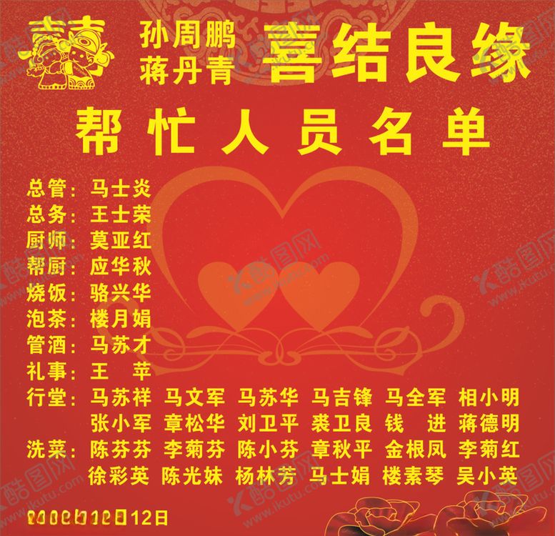 编号：77785404101457481463【酷图网】源文件下载-婚礼婚庆结婚执事单榜单