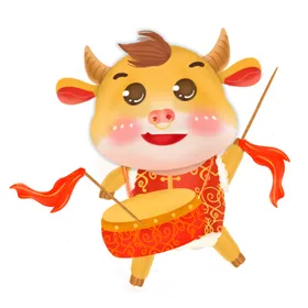 卡通牛形象新年快乐门神年吉祥物年素材