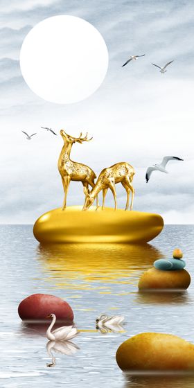 石来运转山水玄关画