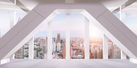 建筑内部顶层天台窗户城市背景