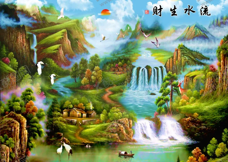 编号：30012405041303534748【酷图网】源文件下载-流水生财山水