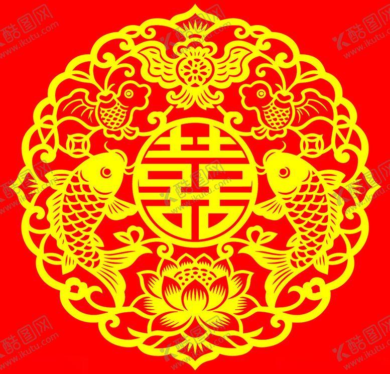 编号：53363804241934036907【酷图网】源文件下载-中式传统喜庆双鱼囍字图案