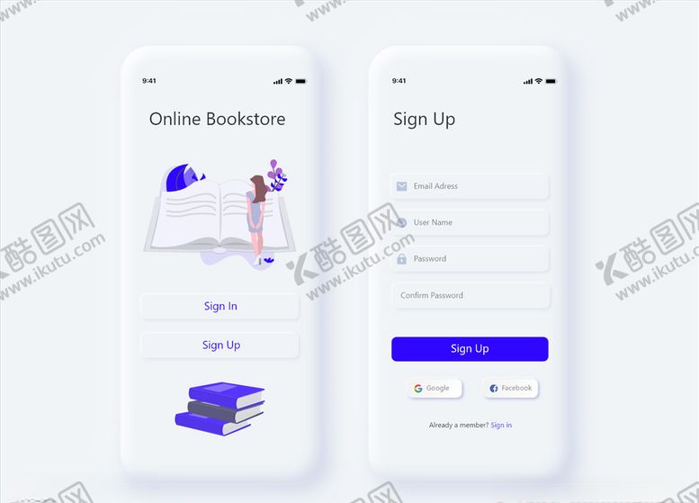编号：69787204130623393274【酷图网】源文件下载-xd阅读紫色白色UI设计登录页