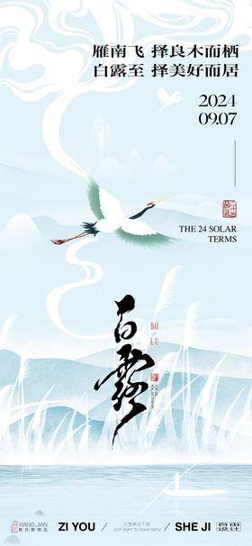 地产白露节气海报鹭二十四插画