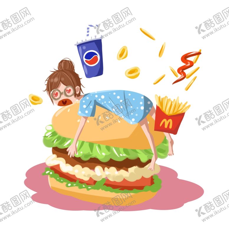 编号：79913904111359146617【酷图网】源文件下载-彩绘汉堡插画素材