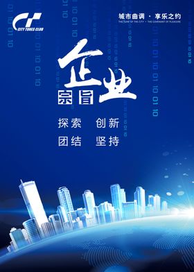 蓝色科技建筑企业文化展板模板