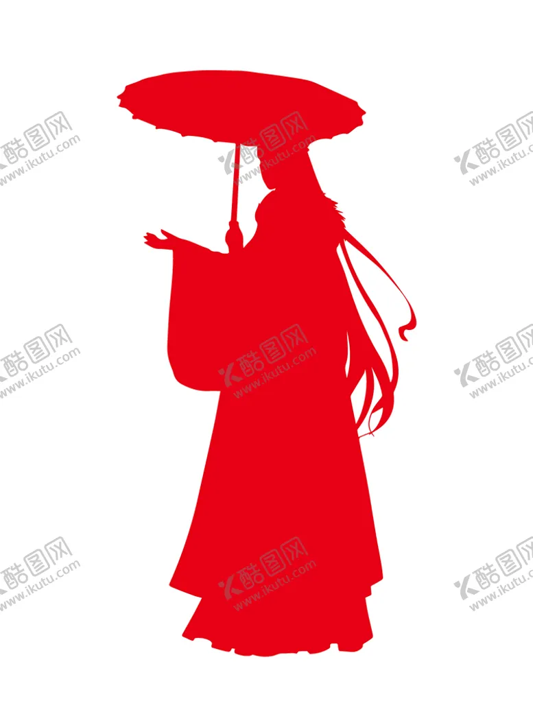 编号：96743210030930268079【酷图网】源文件下载-古风打伞美女黑白剪影