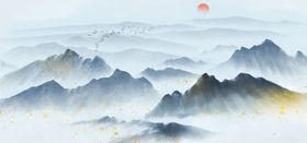 山水建筑传统国风古风插画背景